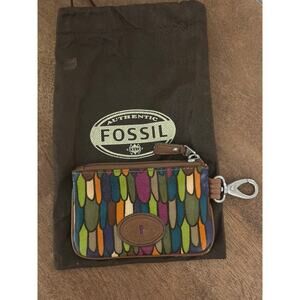 Fossil Key-Per Colorful Coated Canvas & Leather ID Holder Coin Purse Dust Cover